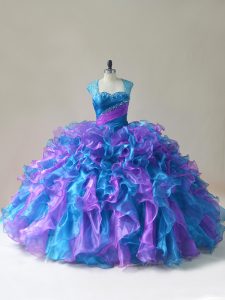 Beading and Ruffles Quinceanera Gown Multi-color Zipper Sleeveless Floor Length