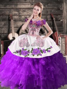 Customized Purple Organza Lace Up Sweet 16 Dresses Sleeveless Floor Length Embroidery