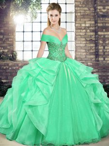 Apple Green Sleeveless Organza Lace Up Vestidos de Quinceanera for Military Ball and Sweet 16 and Quinceanera
