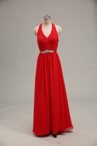 Comfortable Chiffon Sleeveless Floor Length Evening Wear and Beading and Ruching