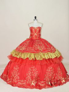 Fantastic Sweetheart Sleeveless Lace Up 15th Birthday Dress Red Satin