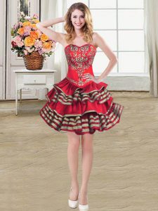 Wine Red Sleeveless Embroidery and Ruffled Layers Mini Length Homecoming Dresses