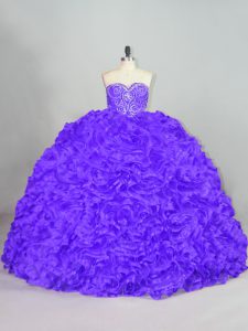 Stylish Purple Sweetheart Lace Up Beading Vestidos de Quinceanera Court Train Sleeveless
