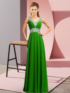 V-neck Sleeveless Lace Up Celebrity Prom Dress Green Chiffon