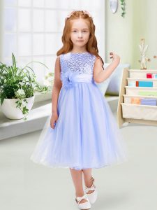 Perfect Lavender Zipper Toddler Flower Girl Dress Sequins and Hand Made Flower Sleeveless Tea Length