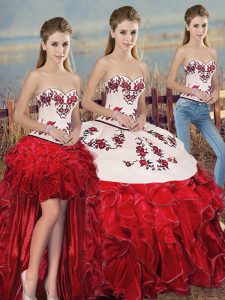 Eye-catching Organza Sleeveless Floor Length Sweet 16 Quinceanera Dress and Embroidery and Ruffles and Bowknot
