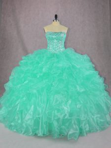 Floor Length Turquoise Quinceanera Dresses Strapless Sleeveless Lace Up