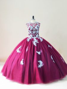 Burgundy Sleeveless Floor Length Beading and Appliques Lace Up Quinceanera Gown