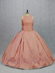 Gorgeous Peach Sleeveless Embroidery Floor Length 15 Quinceanera Dress