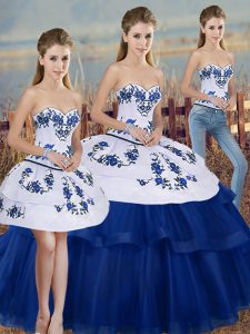 Royal Blue 15th Birthday Dress Military Ball and Sweet 16 and Quinceanera with Embroidery and Bowknot Sweetheart Sleevel
