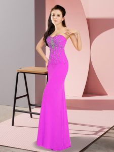 Custom Fit Fuchsia Sleeveless Beading Floor Length Dress for Prom