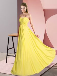 Pretty Empire Dress for Prom Yellow Sweetheart Chiffon Sleeveless Floor Length Lace Up