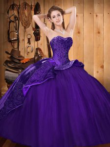 Sleeveless Brush Train Lace Up Beading and Embroidery Sweet 16 Quinceanera Dress