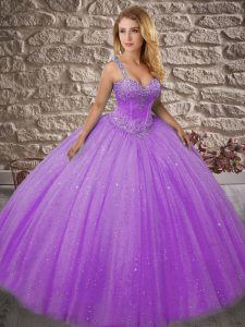 Super Lavender Lace Up Quinceanera Gown Beading Sleeveless Floor Length