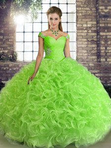Captivating Ball Gowns Sweet 16 Quinceanera Dress Off The Shoulder Fabric With Rolling Flowers Sleeveless Floor Length L