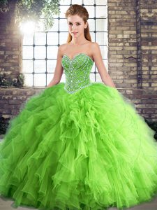 Delicate Sweetheart Neckline Beading and Ruffles Quinceanera Gown Sleeveless Lace Up