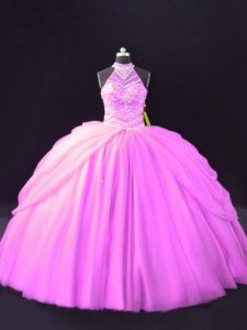 Sleeveless Beading and Pick Ups Lace Up Quince Ball Gowns
