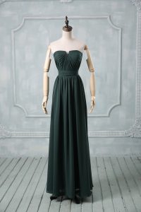 Green Empire Chiffon Strapless Sleeveless Ruching Floor Length Zipper Prom Dresses