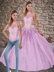 Sleeveless Brush Train Lace Up Embroidery Quinceanera Dress