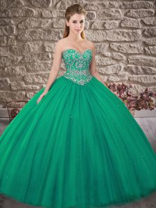 Best Turquoise Lace Up Sweetheart Beading Quinceanera Dress Tulle Sleeveless Brush Train