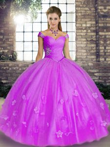 Lavender Lace Up 15th Birthday Dress Beading and Appliques Sleeveless Floor Length