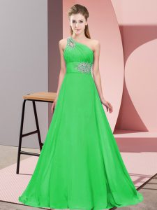 Green One Shoulder Lace Up Beading Red Carpet Prom Dress Brush Train Sleeveless