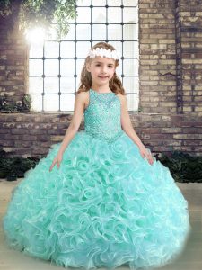 Apple Green Kids Pageant Dress Party and Wedding Party with Beading Scoop Sleeveless Lace Up