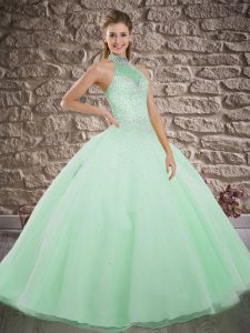 Apple Green Ball Gowns Beading Ball Gown Prom Dress Lace Up Tulle Sleeveless