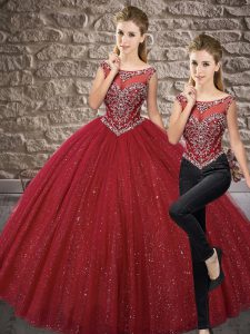 Wine Red Sleeveless Floor Length Beading Zipper Sweet 16 Quinceanera Dress