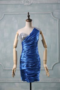 Artistic Column/Sheath Blue One Shoulder Taffeta Sleeveless Mini Length Zipper