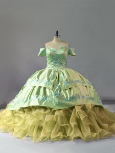 Eye-catching Organza Sleeveless Sweet 16 Dresses Chapel Train and Embroidery and Ruffles