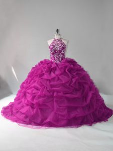 High Class Organza Sleeveless Quinceanera Dress and Beading and Pick Ups