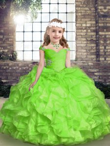 Trendy Sleeveless Beading and Ruffles and Ruching Floor Length Pageant Dress for Teens