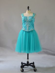 Sleeveless Mini Length Beading Zipper Homecoming Party Dress with Turquoise