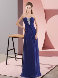 Modest Chiffon Sweetheart Sleeveless Zipper Beading Dress for Prom in Royal Blue