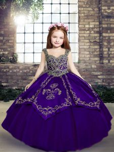 New Arrival Purple Ball Gowns Embroidery Little Girls Pageant Dress Wholesale Lace Up Tulle Sleeveless Floor Length