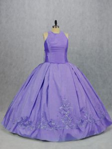 Simple Sleeveless Taffeta Floor Length Zipper Sweet 16 Dresses in Lavender with Embroidery