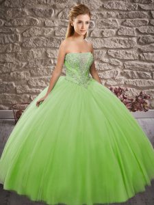 Yellow Green Lace Up Strapless Beading 15 Quinceanera Dress Tulle Sleeveless