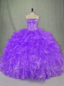 Modern Purple Lace Up Sweet 16 Quinceanera Dress Beading and Ruffles Sleeveless Floor Length