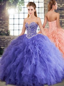 Shining Lavender Sleeveless Beading and Ruffles Floor Length 15 Quinceanera Dress