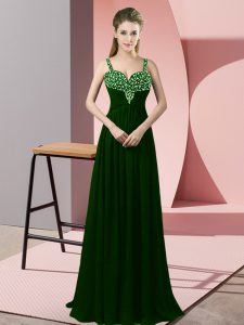 Decent Dark Green Empire Chiffon Straps Sleeveless Beading Floor Length Zipper Prom Party Dress