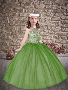 Custom Made Tulle Sleeveless Floor Length Little Girls Pageant Dress and Beading