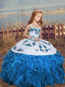 Stunning Sleeveless Floor Length Embroidery and Ruffles Little Girl Pageant Dress