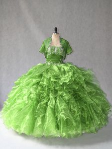 Strapless Sleeveless Lace Up 15th Birthday Dress Green Organza