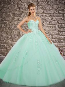 Sleeveless Brush Train Appliques Lace Up Sweet 16 Quinceanera Dress