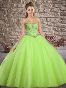 Custom Made Yellow Green Quince Ball Gowns Military Ball and Sweet 16 and Quinceanera with Beading Sweetheart Sleeveless
