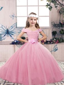 Modern Tulle Sleeveless Floor Length Kids Formal Wear and Lace and Bowknot