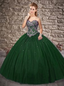 Nice Green Ball Gowns Beading Sweet 16 Quinceanera Dress Lace Up Tulle Sleeveless