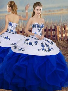 Fancy Tulle Sleeveless Floor Length Quinceanera Dresses and Embroidery and Ruffles and Bowknot