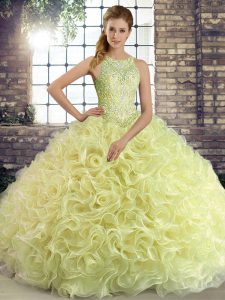 Yellow Green Quinceanera Gowns Military Ball and Sweet 16 and Quinceanera with Beading Scoop Sleeveless Lace Up